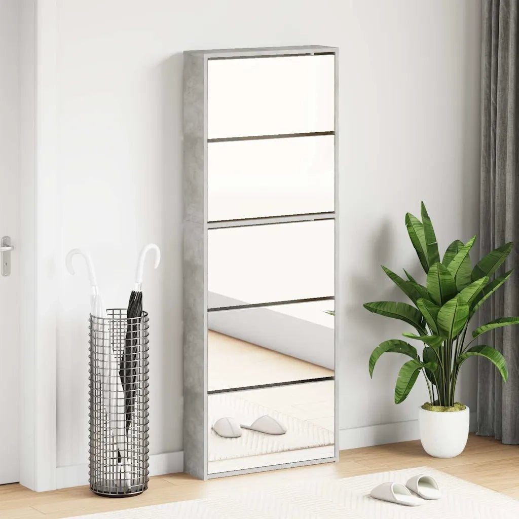 Scarpiera con Specchio a 5 Livelli Grigio Cemento 63x17x169,5cm