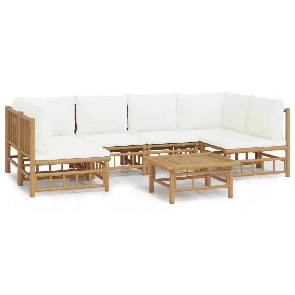 Set Salotto da Giardino 7pz con Cuscini Bianco Crema in Bambù 3155198