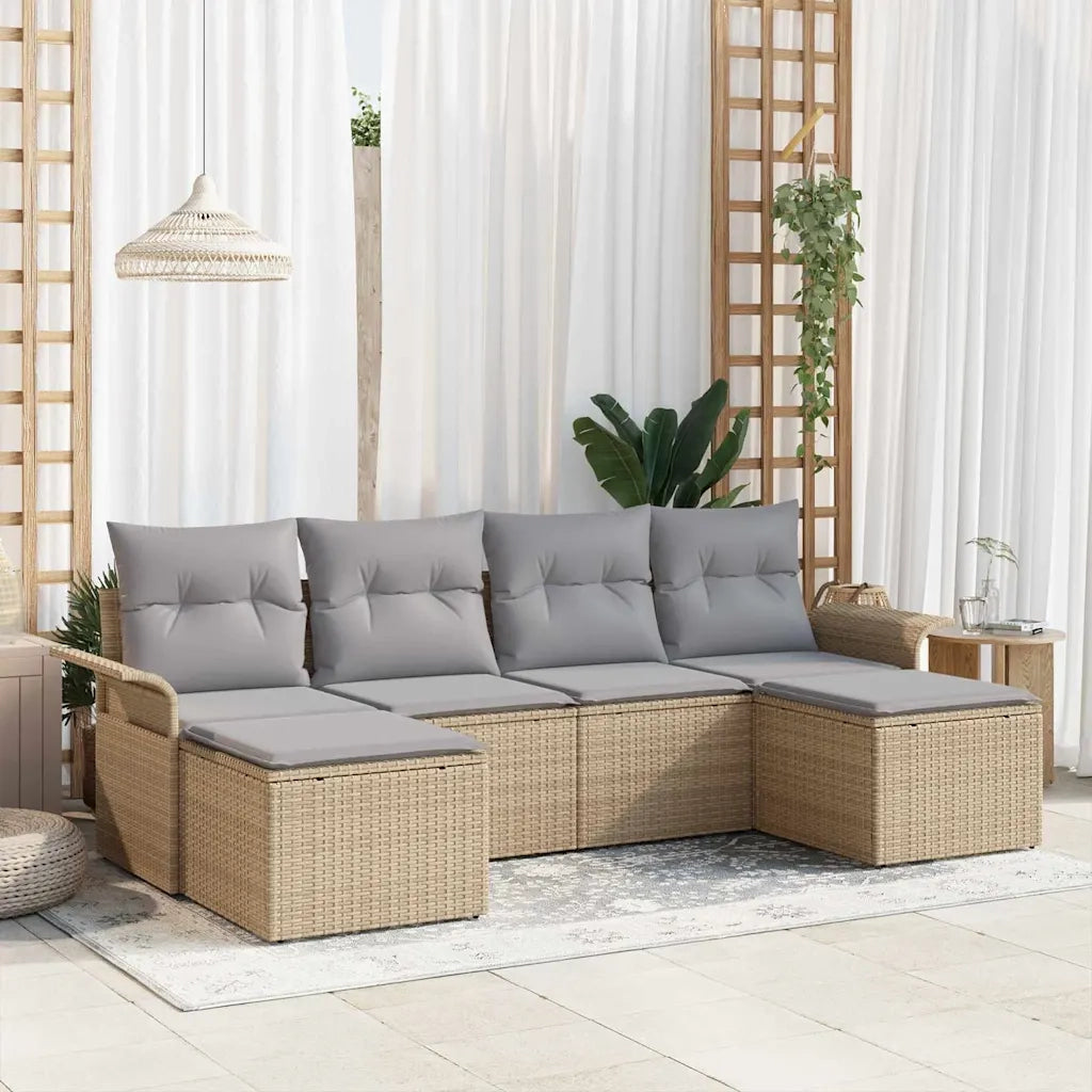 Set Divano da Giardino con cuscino 6 pcs Beige polyrattan