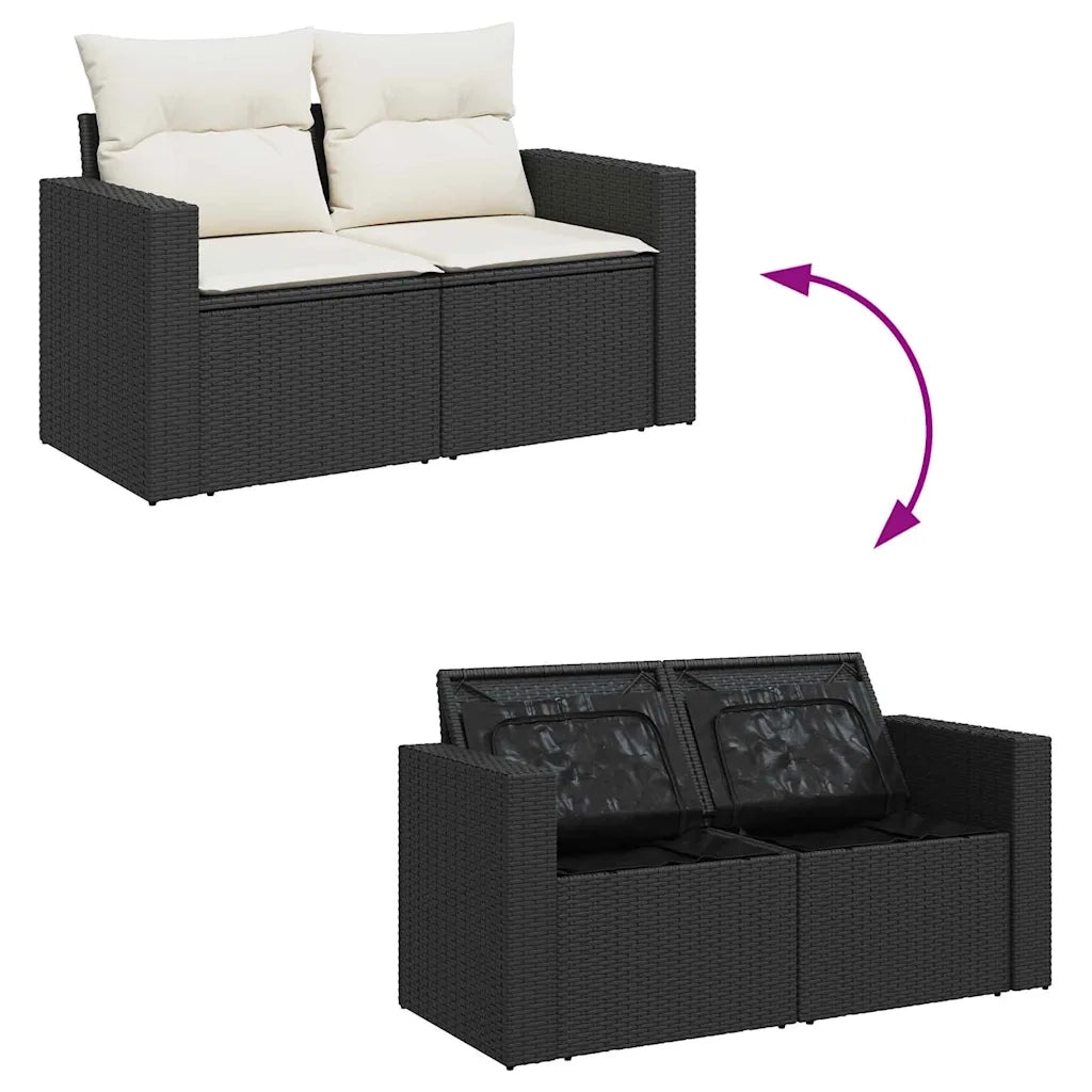 Set Divano da Giardino 11 pcs Nero e Crema polyrattan 3363585