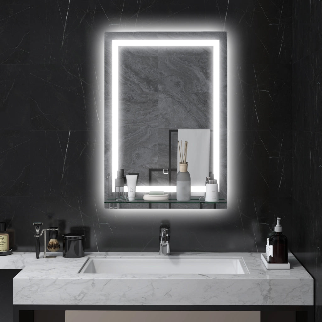 Specchio da Bagno con Luce LED e Ripiano in Vetro ¨C Minimal ¨C 50x70 cm Argento