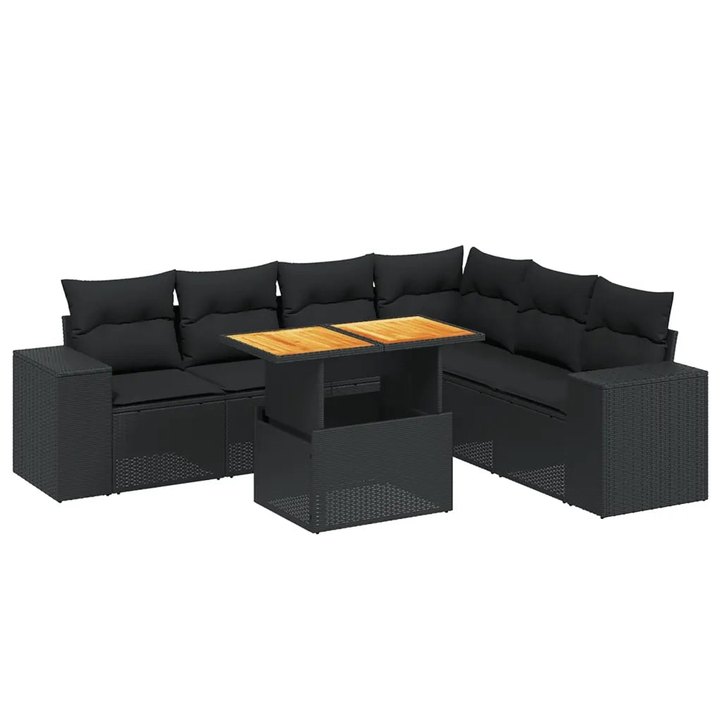 Set Divani da Giardino con Cuscini 7pz Nero Polyrattan