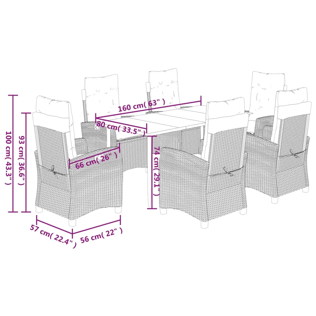 Set da Pranzo da Giardino 7 pz con Cuscini in Polyrattan Grigio 3212788