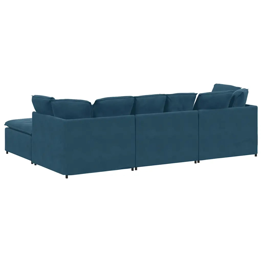 Divano Modulare con Poggiapiedi e Cuscini in Velluto Blu 3321308