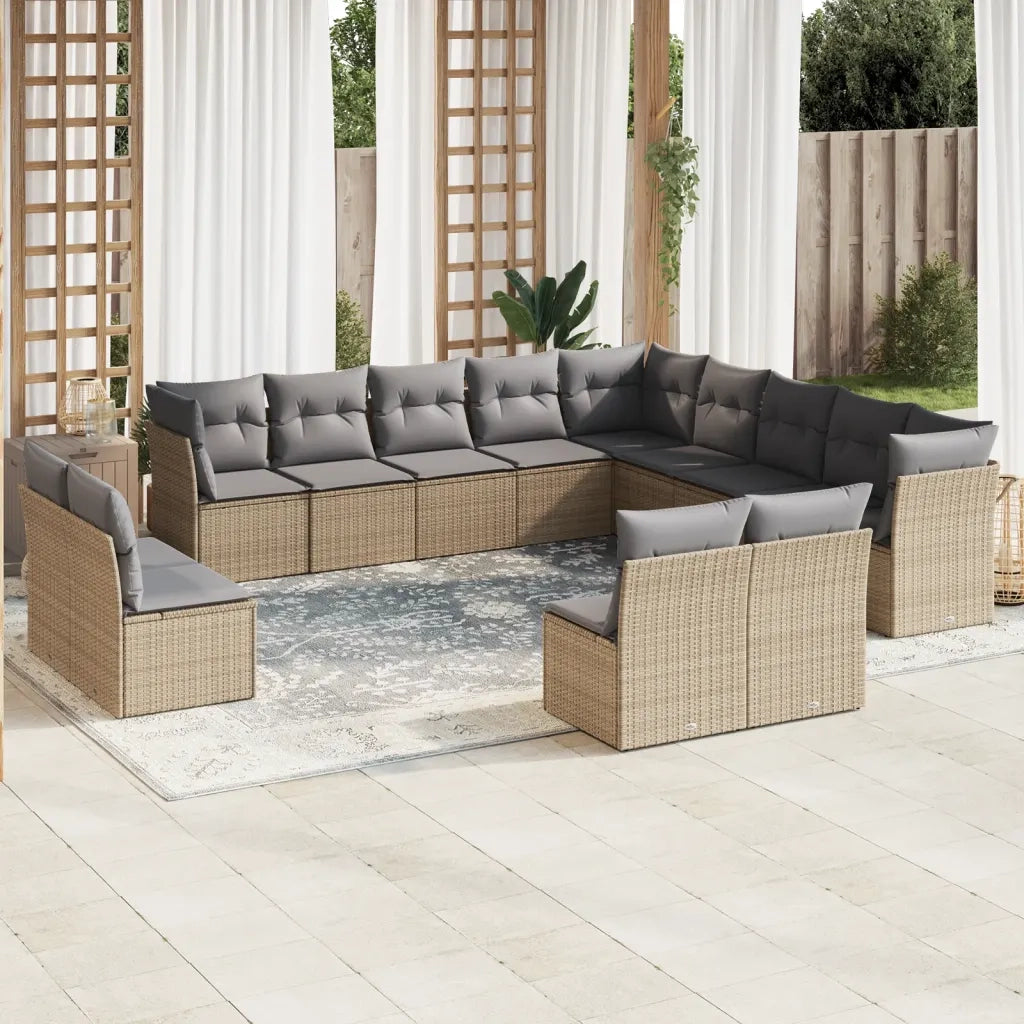 Set Divano da Giardino 13 pz con Cuscini Beige in Polyrattan 3218489