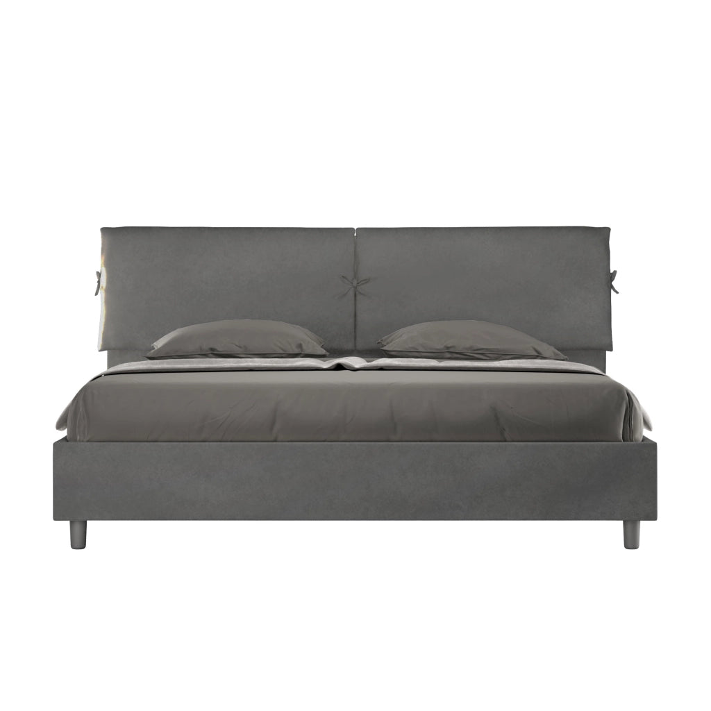 BS COM Letto matrimoniale king size con rete imbottito 200x210 microfibra grigio