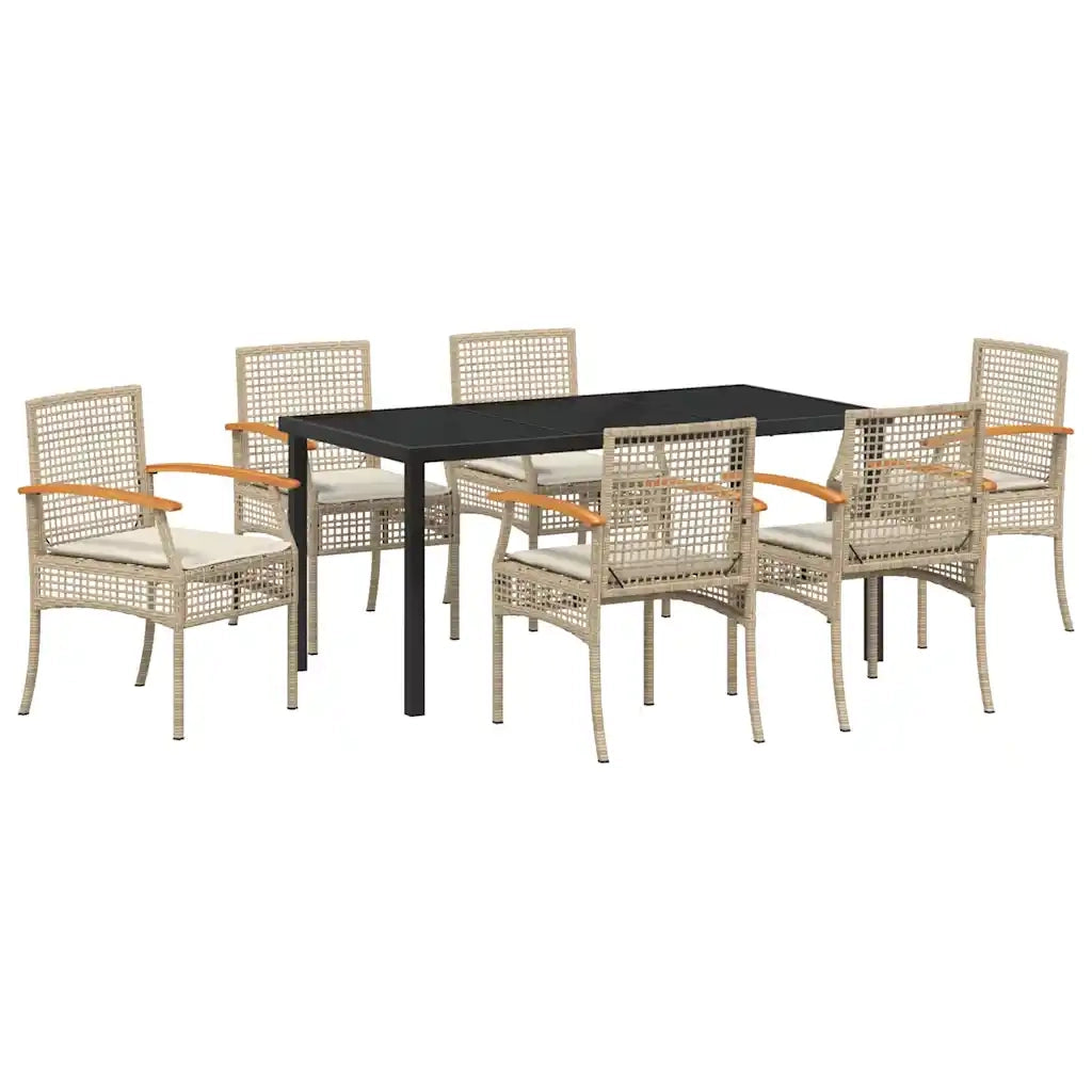 Set da Pranzo per Giardino 7 pcs Beige polyrattan