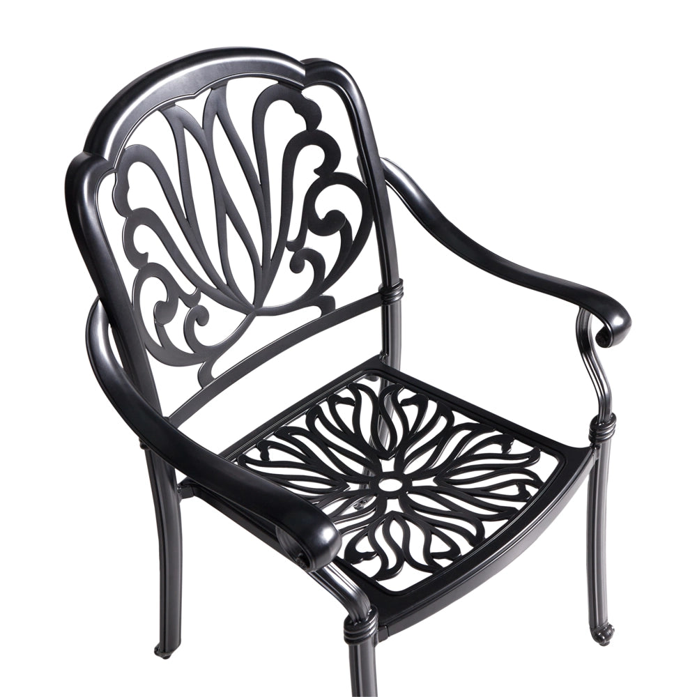 Set di 4 Sedie da Giardino Vintage in Alluminio Nero con Cuscini