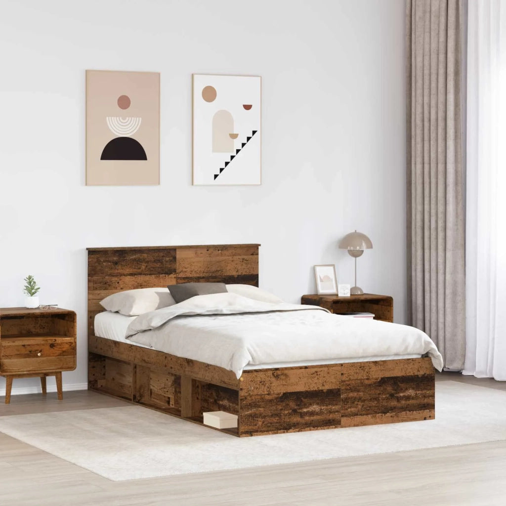 Letto matrimoniale | Letto per adulti | Struttura del letto con testiera Legno vecchio 120 x 190 cm