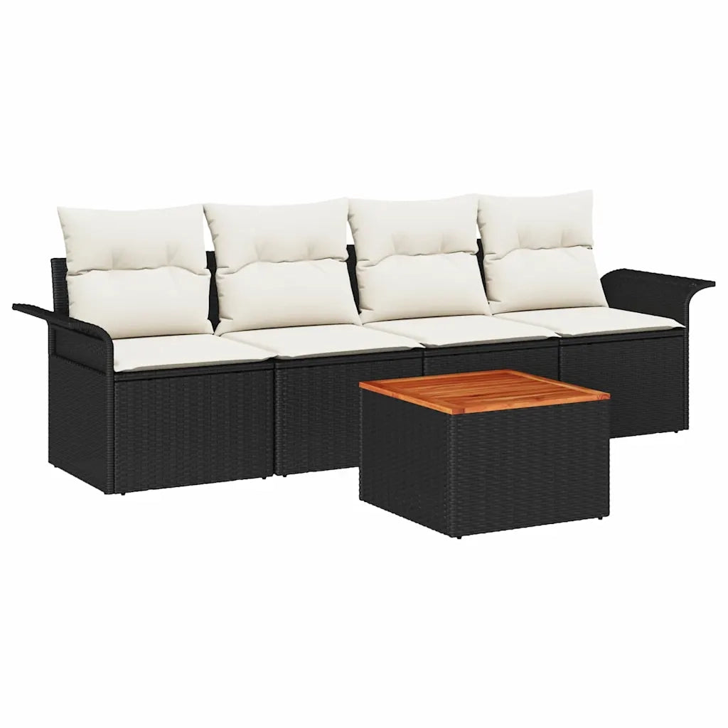 Set Divano da Giardino 5 pcs Nero e Crema polyrattan
