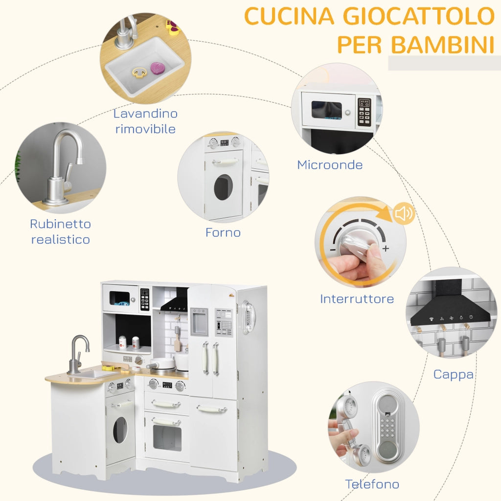 Cucina Giocattolo per Bambini ¨C Minimal ¨C Legno, Bianco, 82x65x87 cm