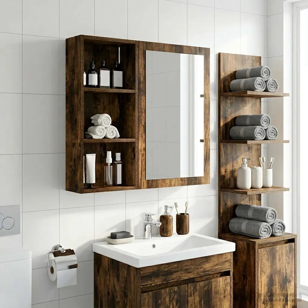 Armadio da Bagno | Mobile da Bagno a muro Quercia Affumicata 30 x 14 x 70 cm