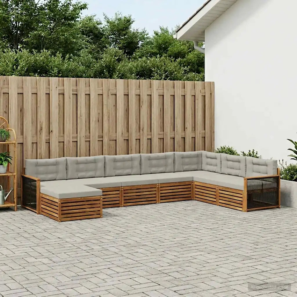Set di divani da esterno 8 pcs Naturale e Grigio Chiaro 3383714