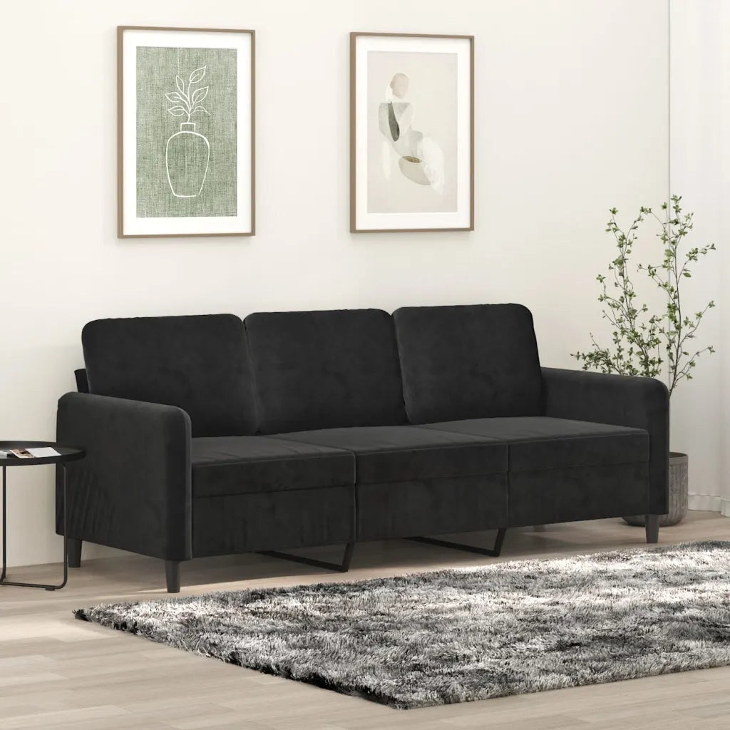 Divano | Divano da soggiorno | Sofa a 3 Posti Nero 180 cm in Velluto