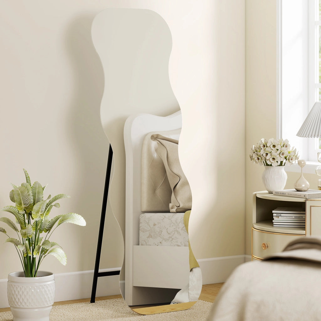 Specchio da Terra Senza Cornice ¨C Xylo ¨C Base Legno Forma Onda Nero