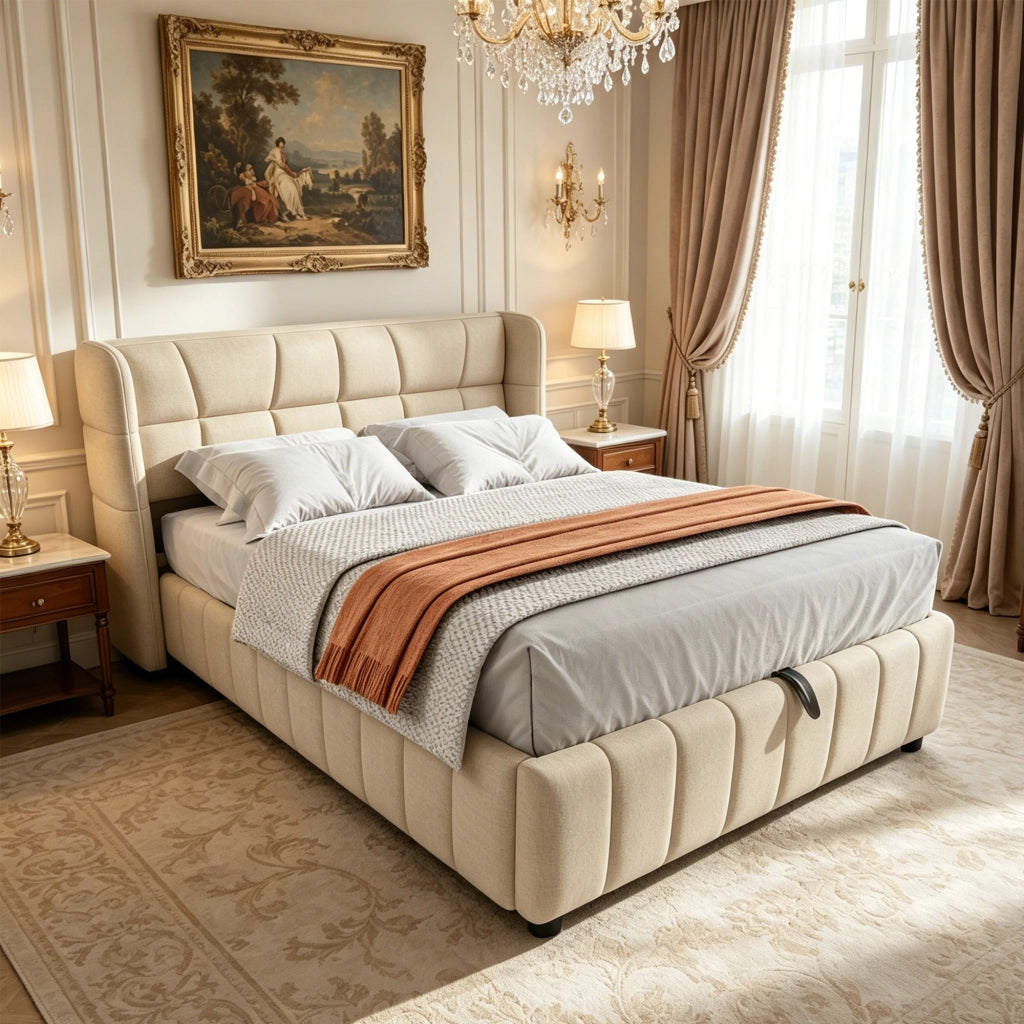 letto imbottito tessuto beige 140 x 200 cm