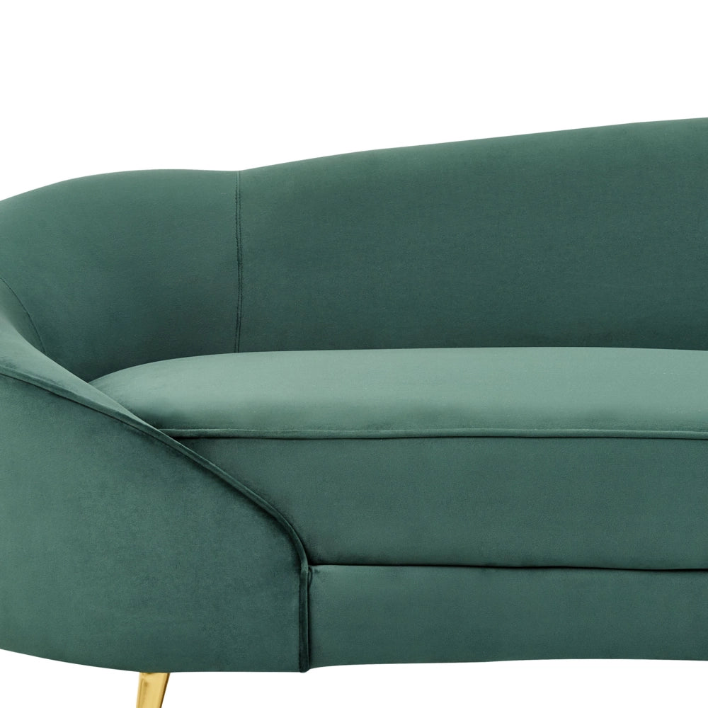 Divano velluto verde smeraldo curvo stile retrò a 2 posti gambe metallo dorato