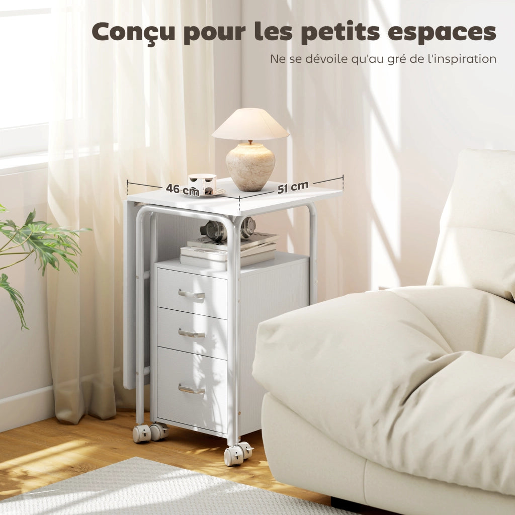 Scrivania per computer con cassetti e ripiano estensibile ¨C zephmum ¨C 105x51x75.5cm, bianco