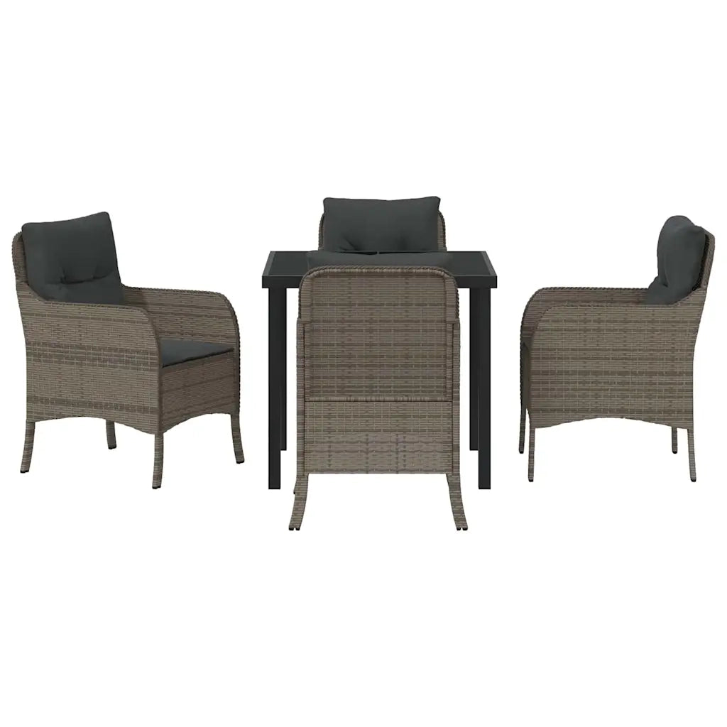Set da Pranzo per Giardino con cuscino 5 pcs Grigio polyrattan