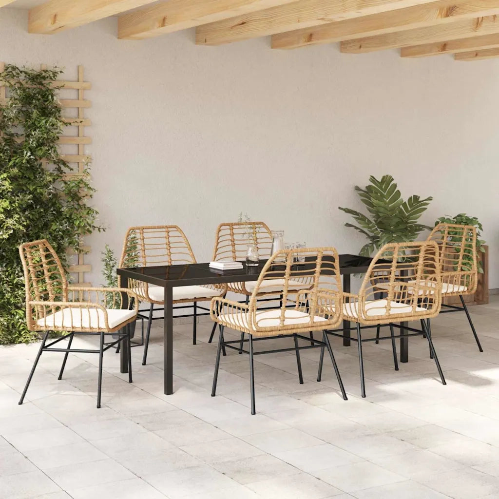 Set da Pranzo per Giardino 7 pcs Marrone polyrattan 3380867