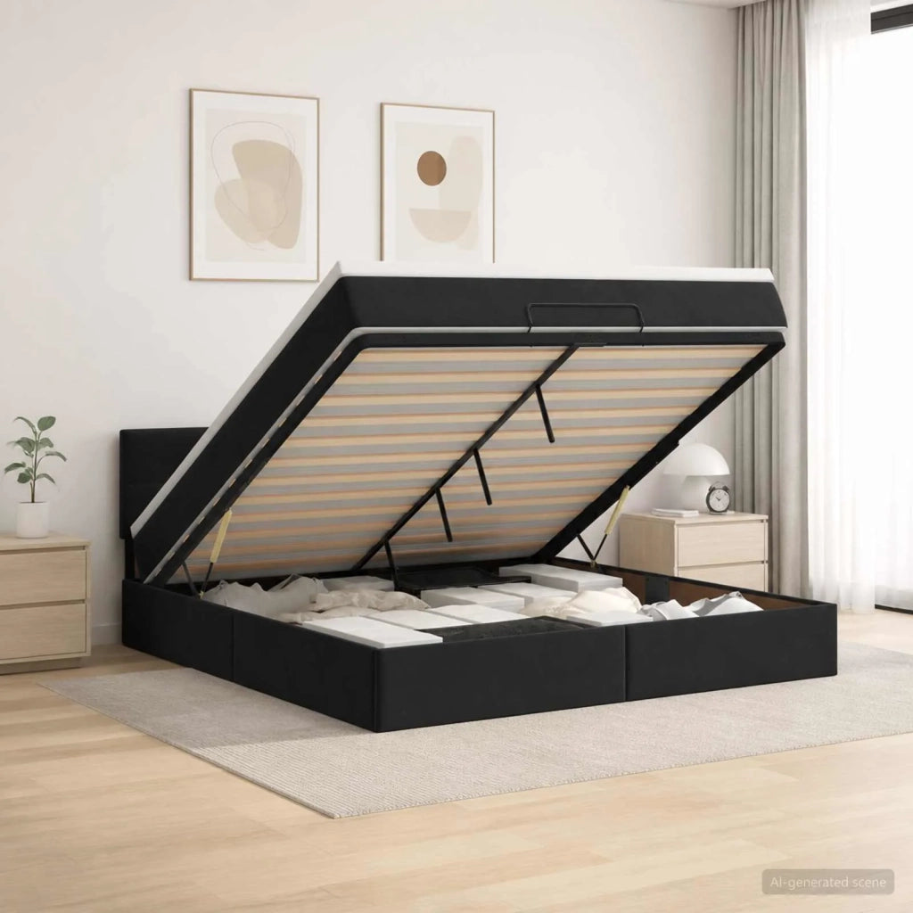 Letto ottomano con materasso Nero 160 x 200 cm Velluto 3456569