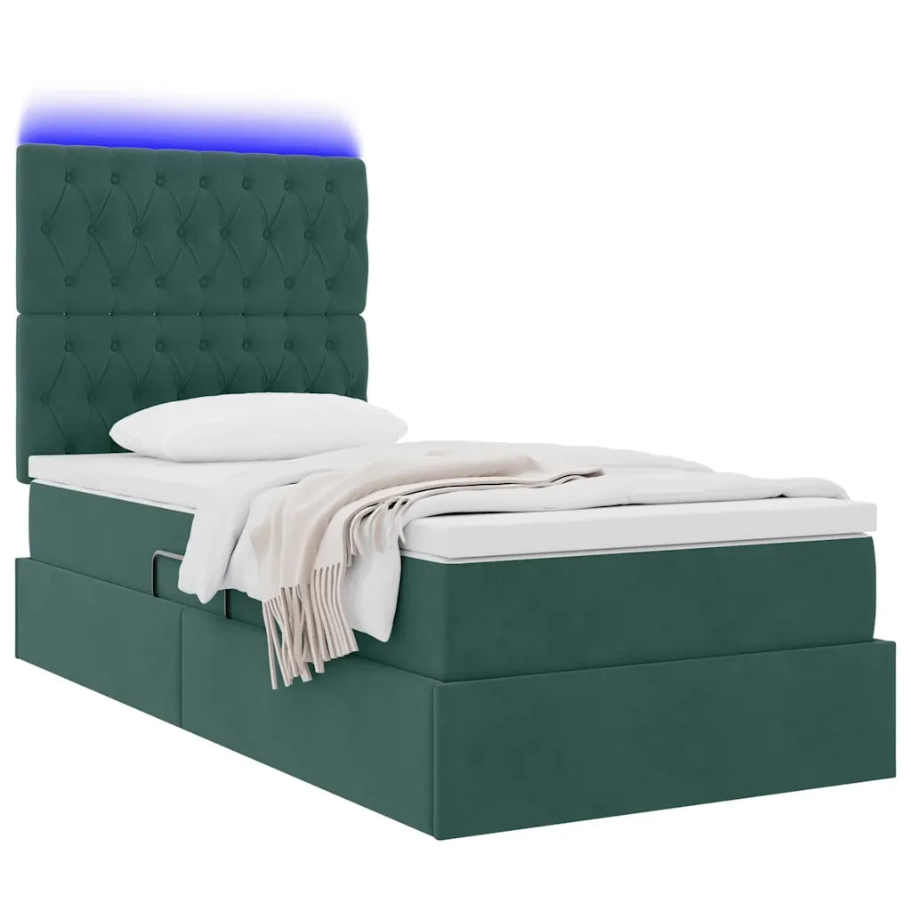 Letto con contenitore e LED Verde Scuro 100 x 200 cm Velluto