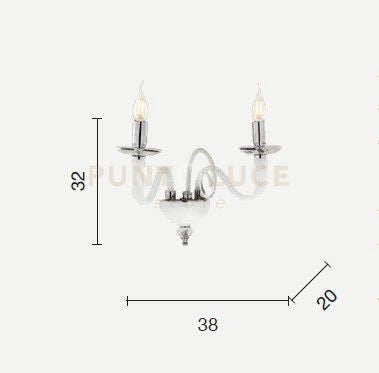 APPLIQUE DEBUSSY 2 LUCI BIANCO SATINATO CROMO ATTACCO E14 L.38CM