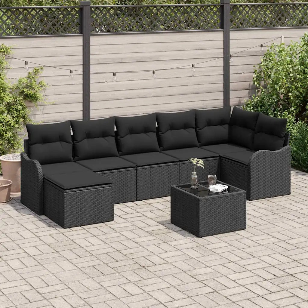 Set Divano da Giardino con cuscino 8 pcs Nero Poly Rattan