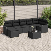 Set Divano da Giardino con cuscino 8 pcs Nero Poly Rattan