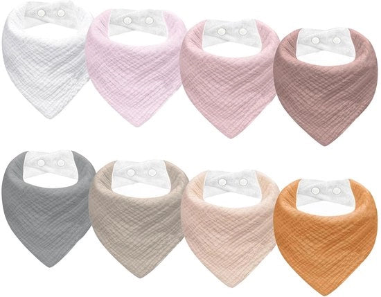 Set di 8 pezzi di fasce muslin per neonati e bambini, fascia muslin a treccia, asciugamano muslin per il collo, fasci muslin superassorbenti in cotone per neonati e bambini.