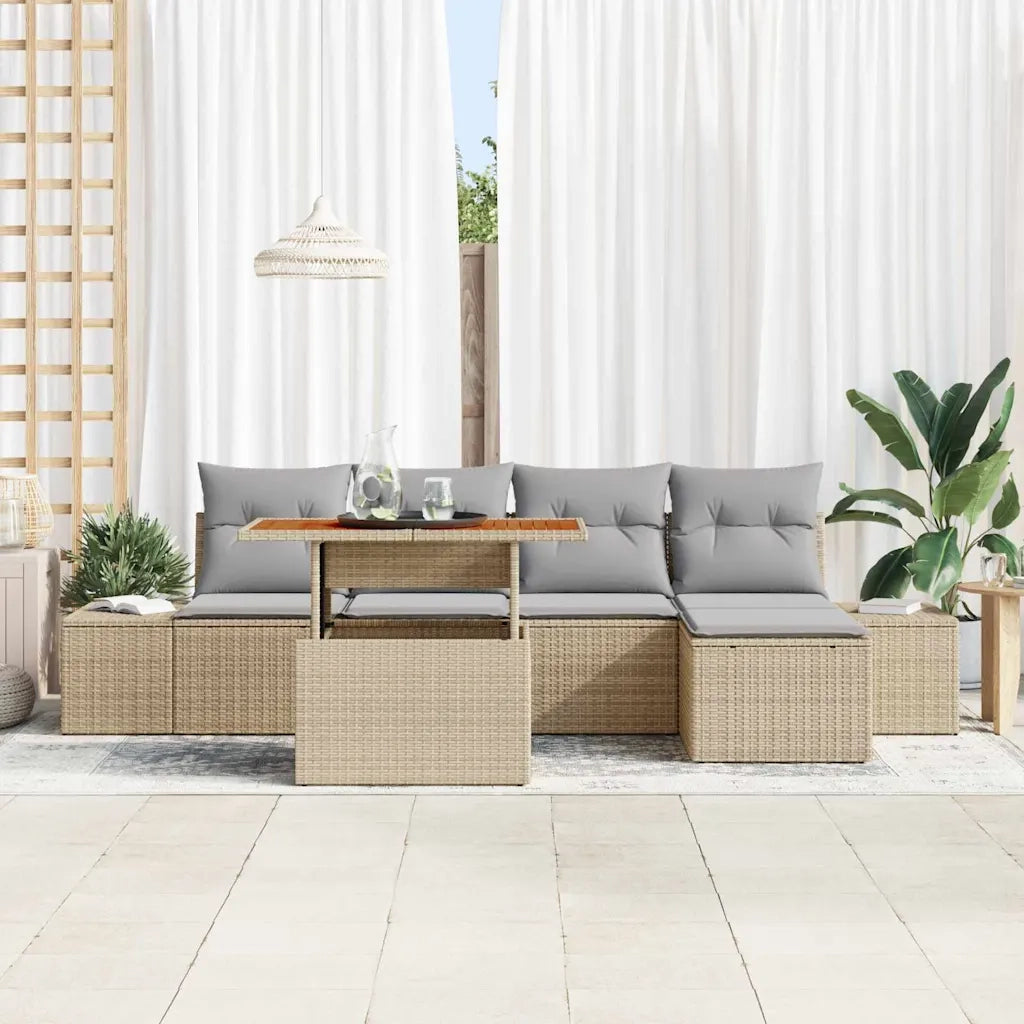 Set Divano da Giardino 6 pcs Beige Poly Rattan