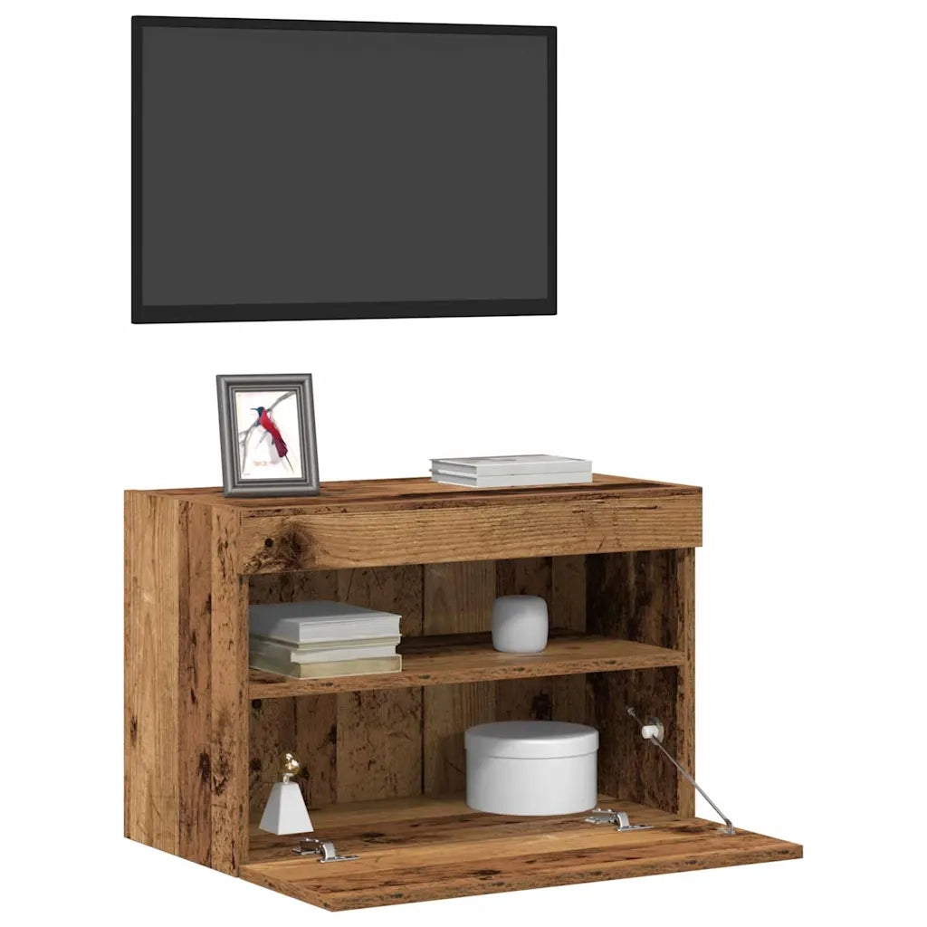 Mobile TV da parete con LED 2 pcs Legno vecchio 60 x 30 x 40 cm 862207