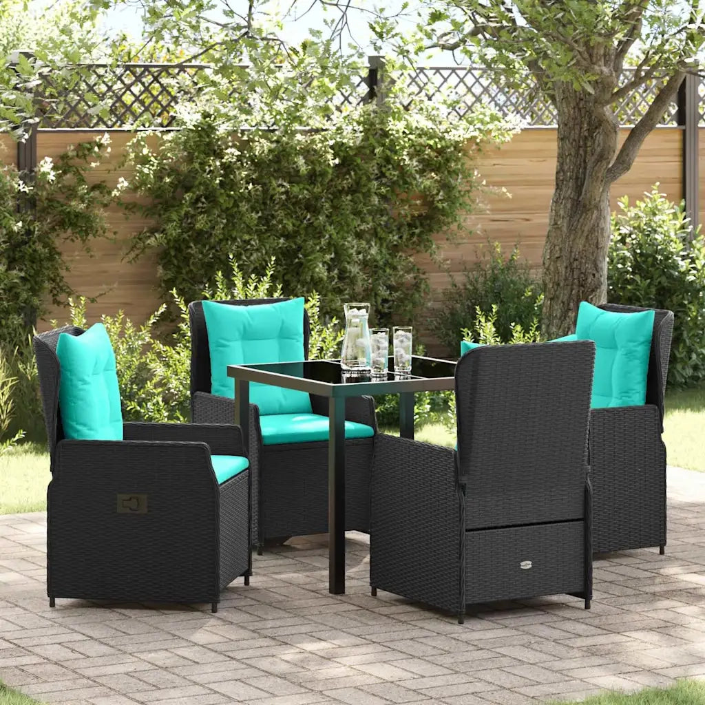 Set da Pranzo per Giardino 5 pcs Nero Poly Rattan