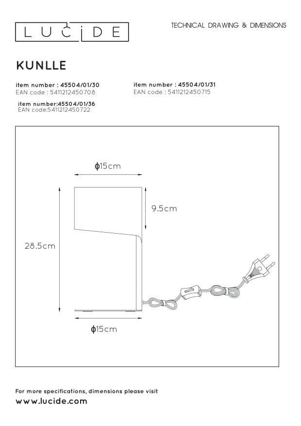 Lampada da tavolo Lucide Knulle bianca E14 40W 28,5cm
