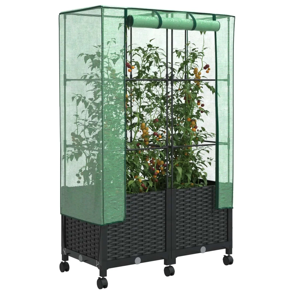 Vaso da Giardino con Copertura per Serra e Ruote 2 pz Nero PP 3422980