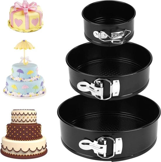 Set di 3 dischi antiaderenti a forma rotonda - Torte in acciaio di carbonio (18 cm, 22 cm, 26 cm) con rivestimento nero Forma per torte