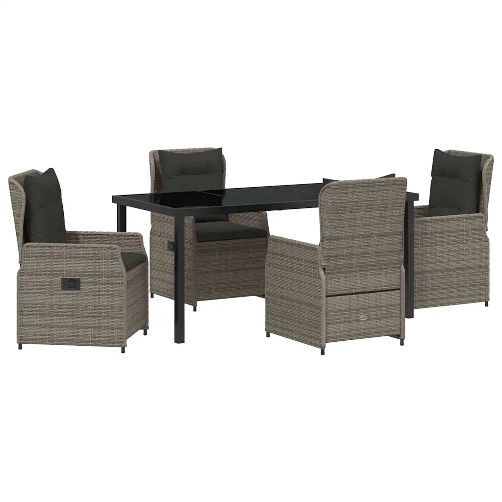Set da Pranzo per Giardino 5 pcs Grigio polyrattan