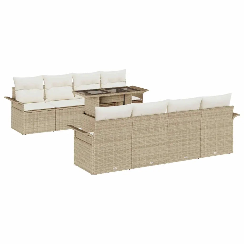 Set Divano da Giardino con cuscino 9 pcs Beige polyrattan