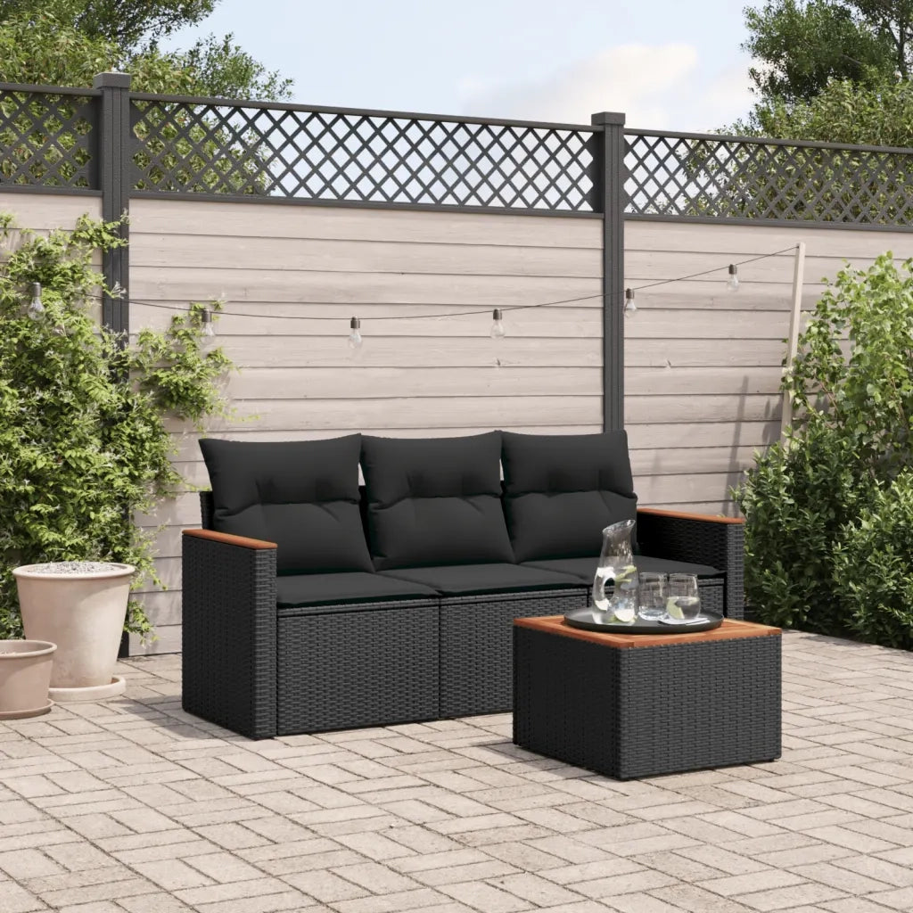 Set Divani da Giardino 4 pz | Set Salotto da Giardino con Cuscini Nero in Polyrattan