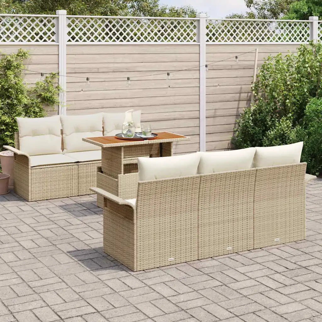 Set Divano da Giardino 7 pcs Beige Poly Rattan