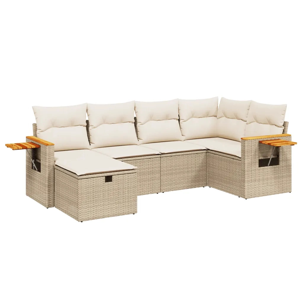 Set Divano da Giardino 6 pz con Cuscini Beige in Polyrattan 3265517