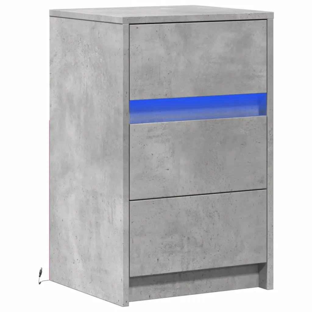 Comodino con Luci LED Grigio Cemento in Legno Multistrato 852015