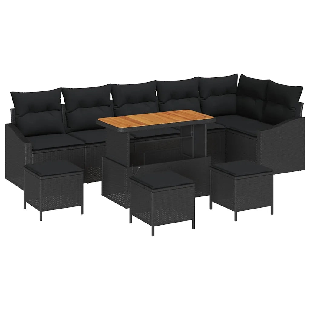 Set Divano da Giardino con cuscino 10 pcs Nero Poly Rattan