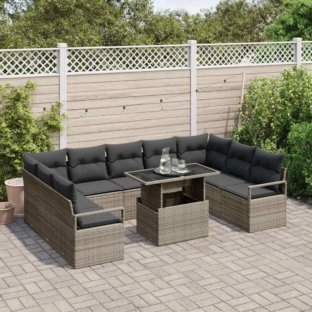 Set Divano da Giardino 10 pcs Grigio Poly Rattan 3357622