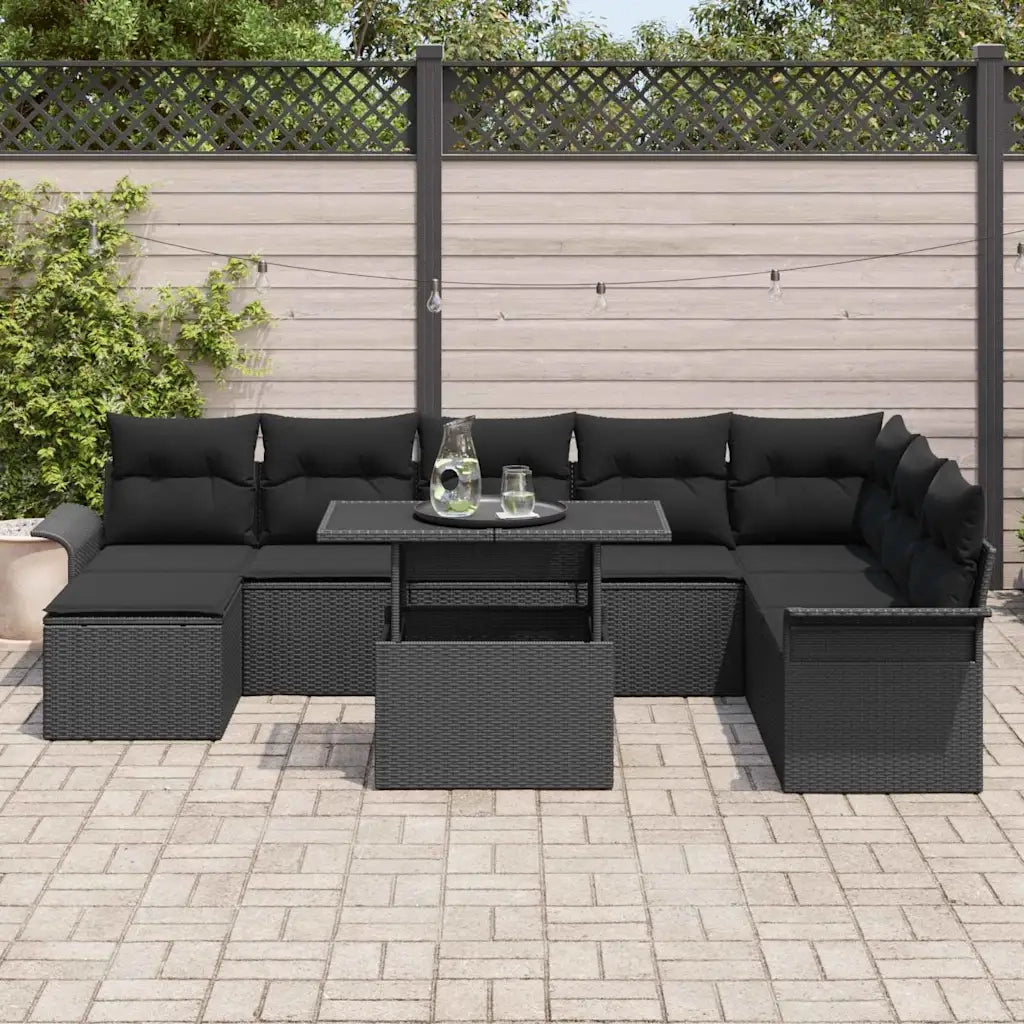 Set Divano da Giardino con cuscino 9 pcs Nero polyrattan 3348339