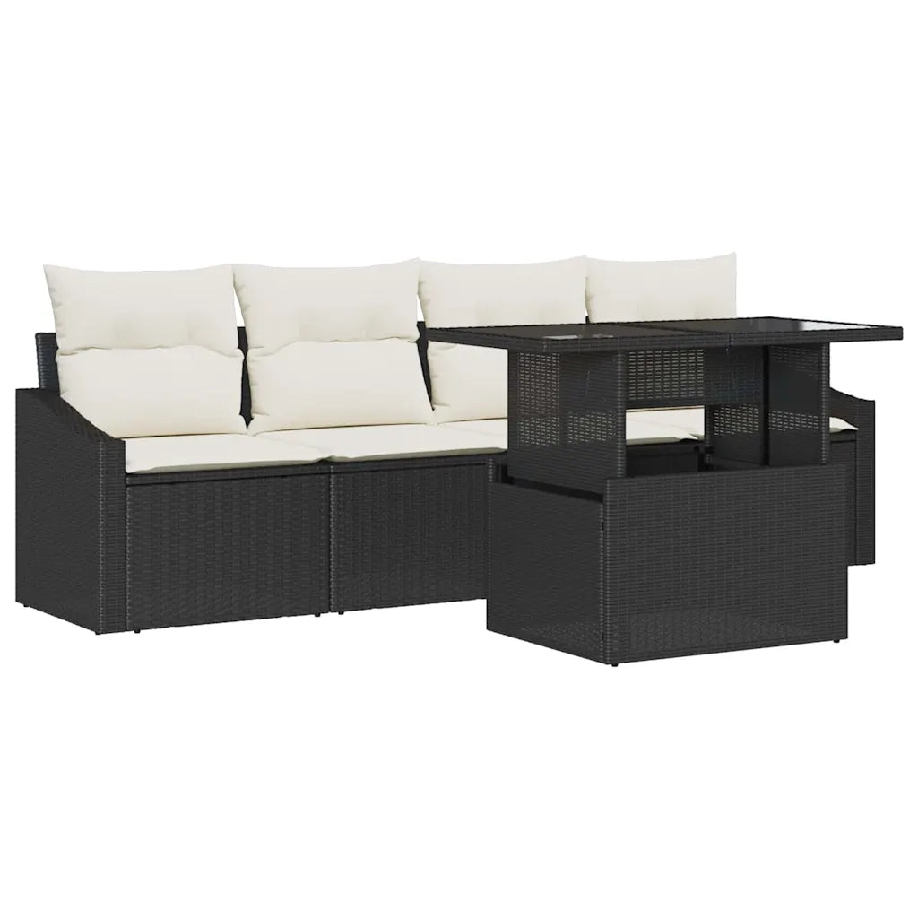 Set Divano da Giardino 5 pcs Nero e crema polyrattan 3348903