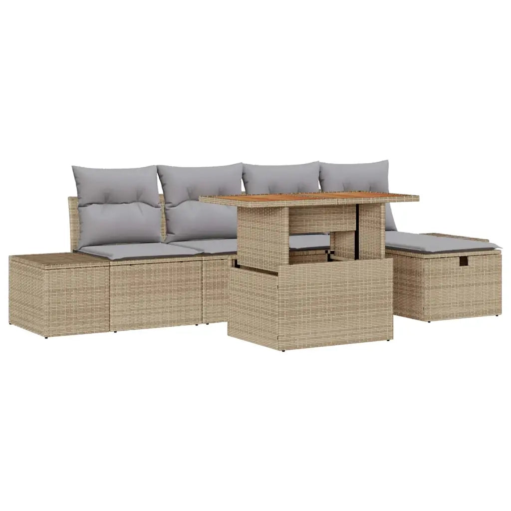 Set Divano da Giardino con cuscino 6 pcs Beige polyrattan