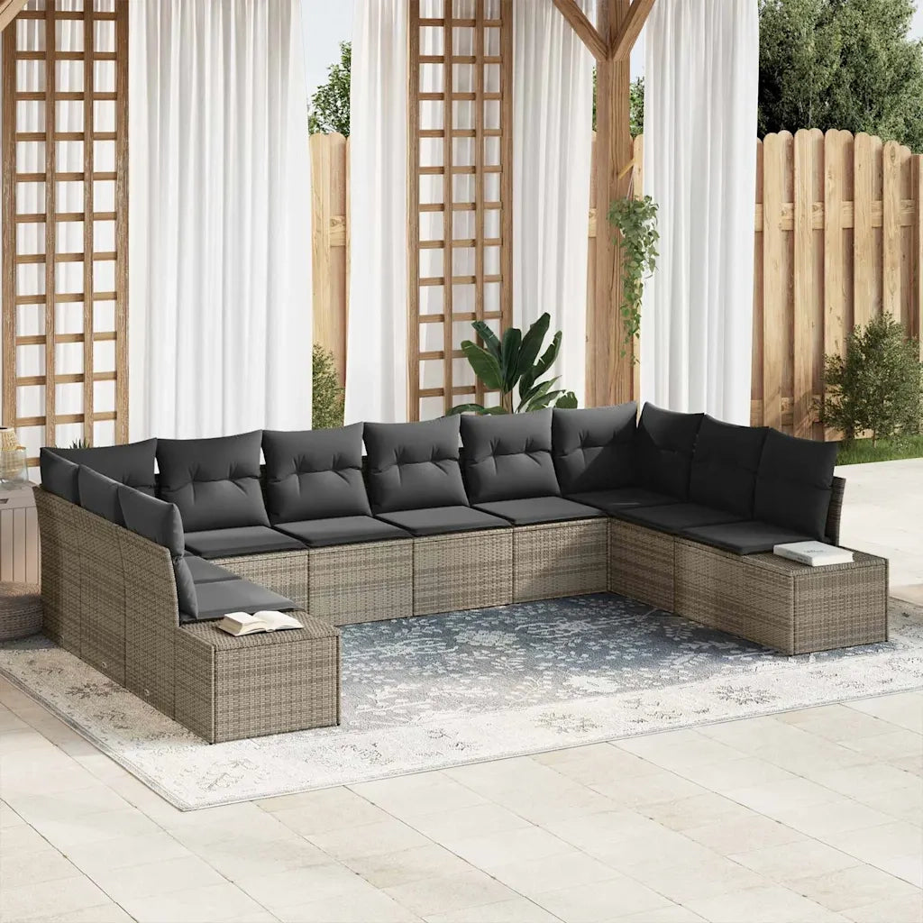 Set Divano da Giardino con cuscino 10 pcs Grigio polyrattan