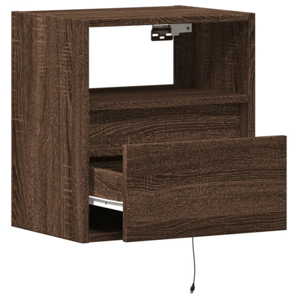 Comodini a Parete con luci LED 2 pz Rovere Marrone 3307988