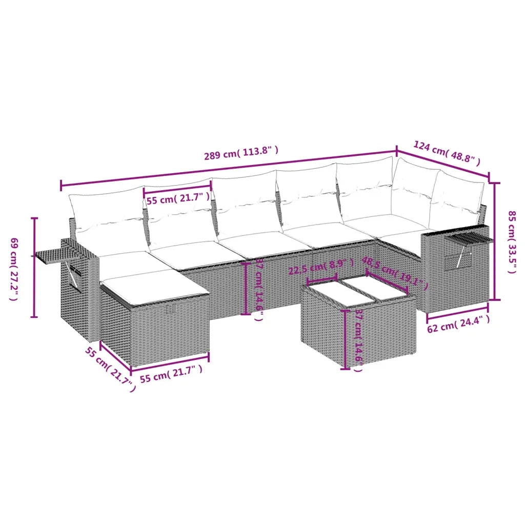 Set Divani da Giardino con Cuscini 8 pz Nero in Polyrattan 3263822